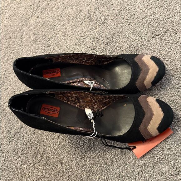 Missoni Suede Chevron Wood Heel Pump Shoe Sz 10 - Picture 3 of 5